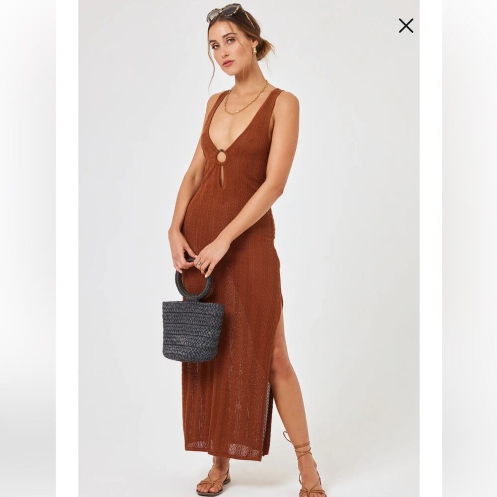NEW L Space Rust Knit Maxi Dress Swimsuit Coverup Boho Brown Womens Size M $198